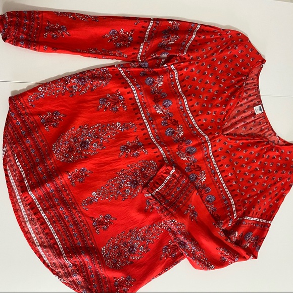 Red flowy blouse with white and mauve floral print - Picture 1 of 5